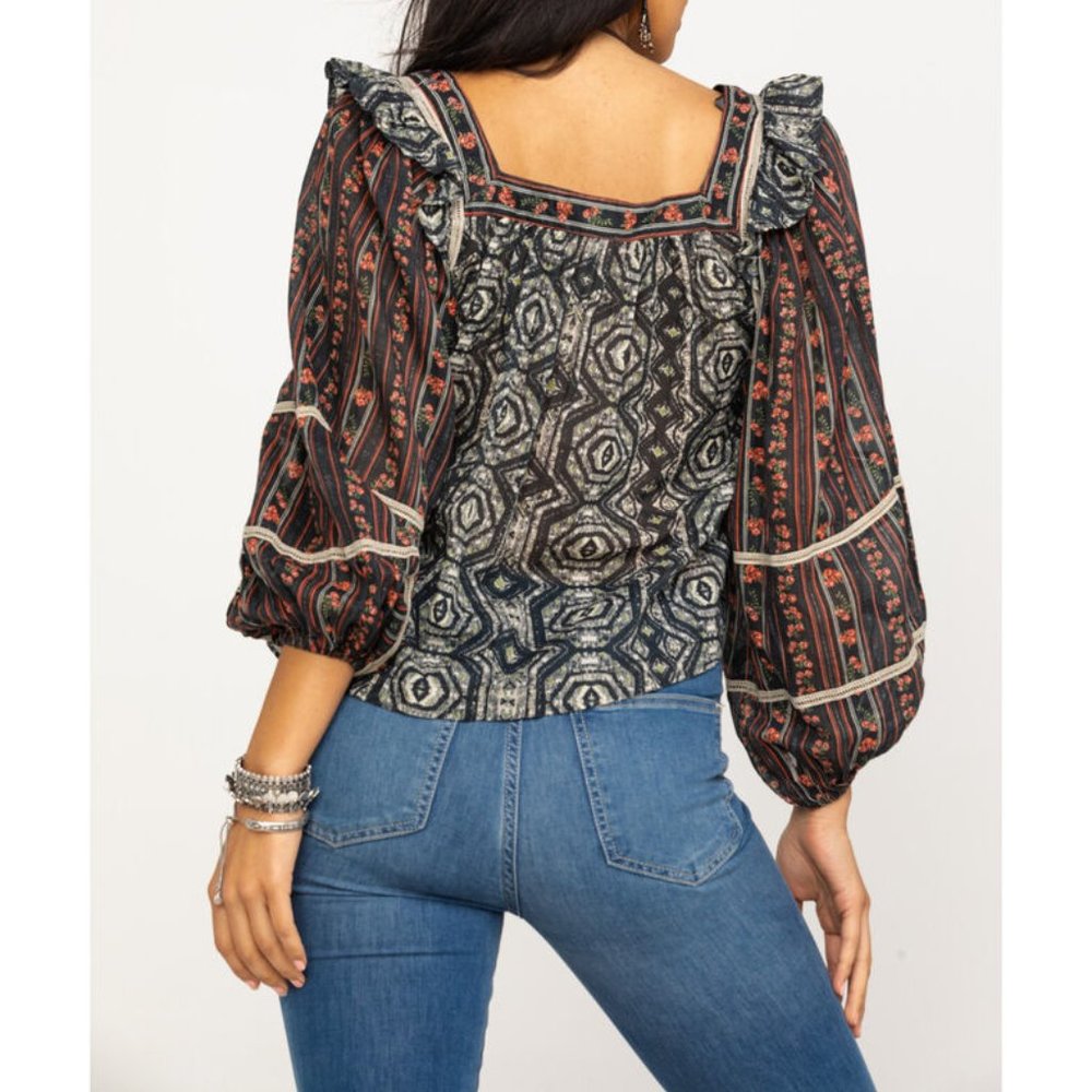 NWT FREE PEOPLE BOHO FLORAL BLOUSE SZ M - Picture 2 of 8